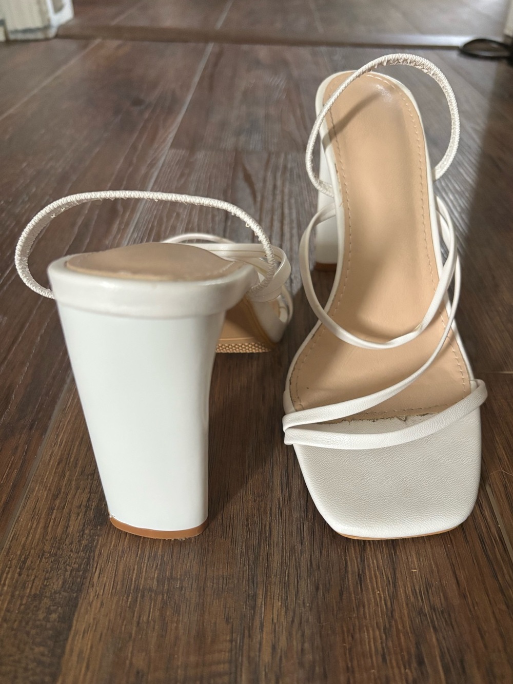 White Square Toe Strappy Heel Sandals
